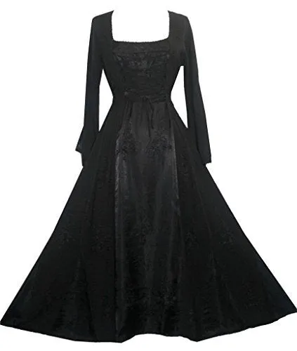 003 DR Square Neck Lace Overlay Gothic Corset Bell Sleeve Dress Gown