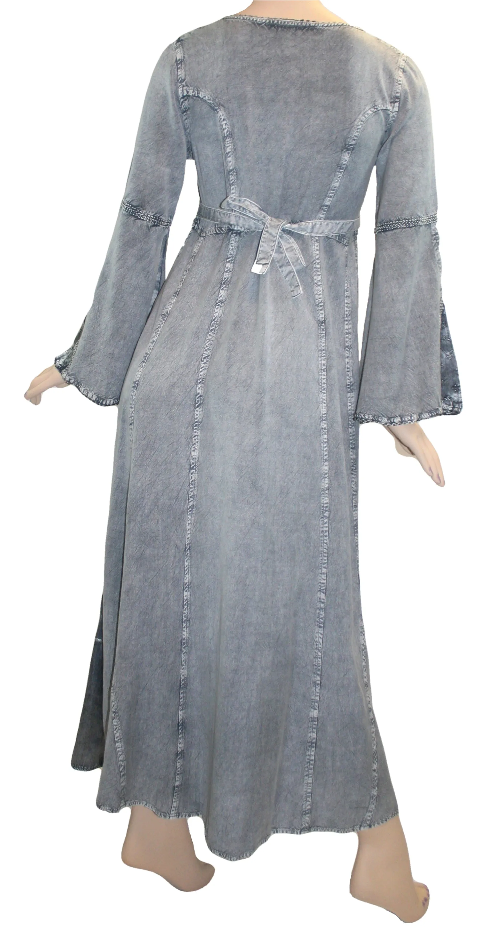 003 DR Square Neck Lace Overlay Gothic Corset Bell Sleeve Dress Gown