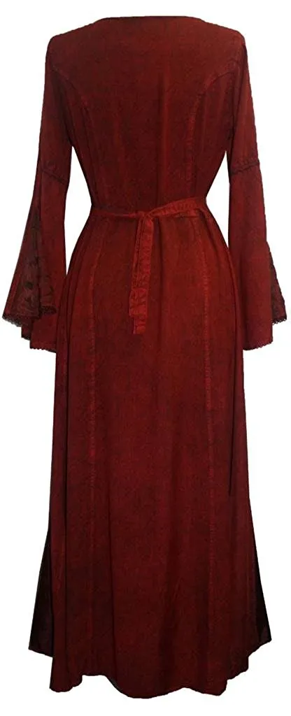 003 DR Square Neck Lace Overlay Gothic Corset Bell Sleeve Dress Gown