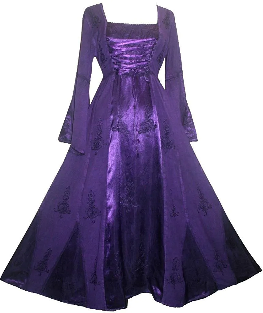 003 DR Square Neck Lace Overlay Gothic Corset Bell Sleeve Dress Gown
