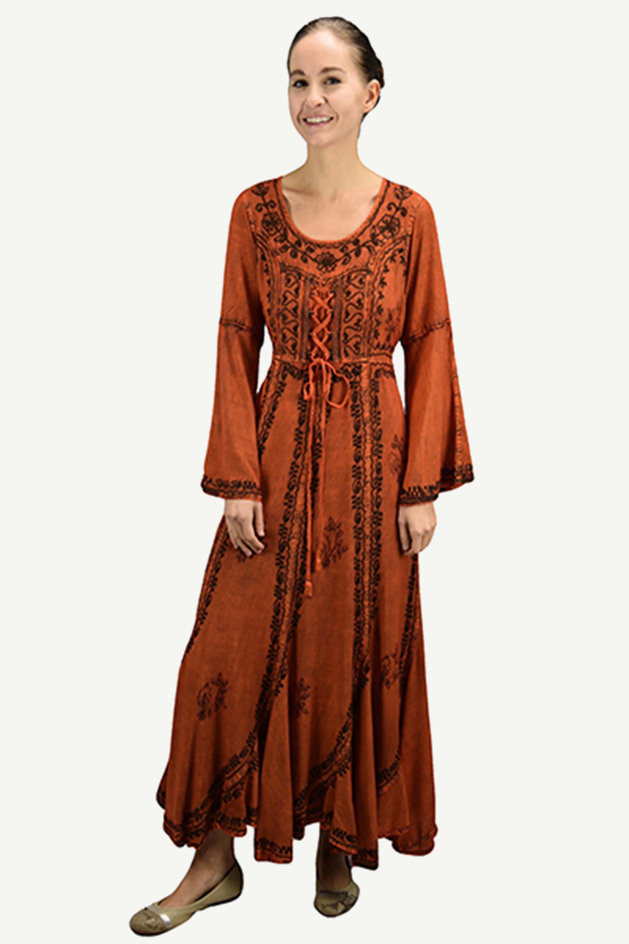 205 DR Renaissance Bell Sleeve Corset Scalloped Hem Dress Gown