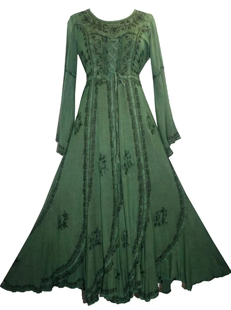 205 DR Renaissance Bell Sleeve Corset Scalloped Hem Dress Gown