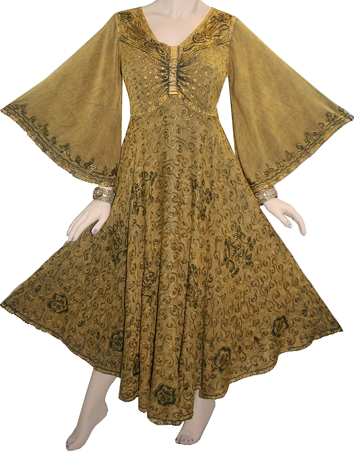 206 DR Sweet Empire Diamond Neck Butterfly Bell Sleeve Mid Calf Dress
