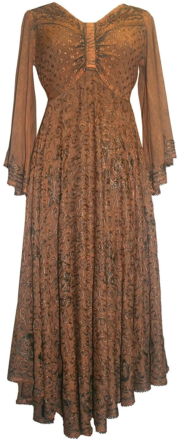 206 DR Sweet Empire Diamond Neck Butterfly Bell Sleeve Mid Calf Dress