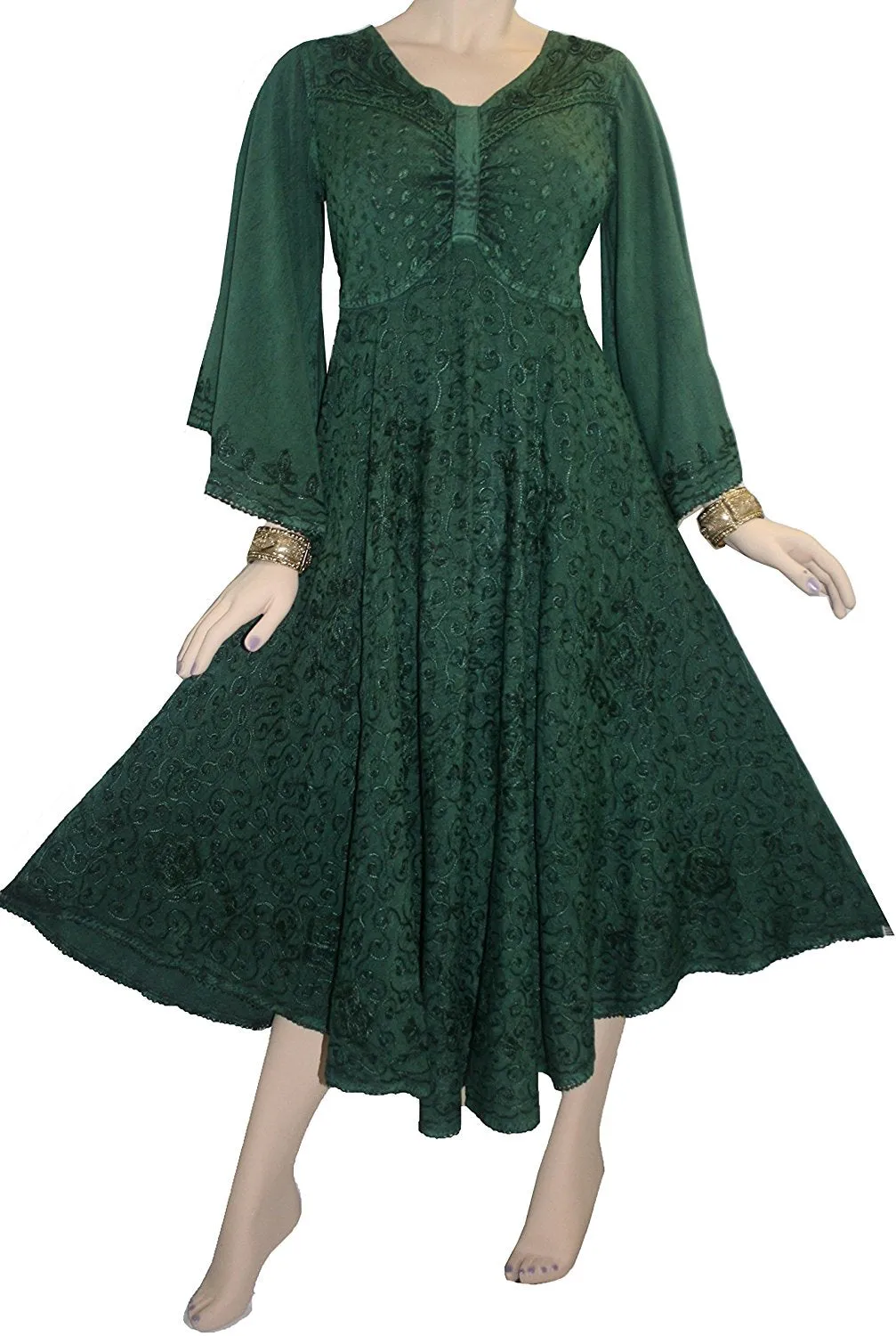 206 DR Sweet Empire Diamond Neck Butterfly Bell Sleeve Mid Calf Dress