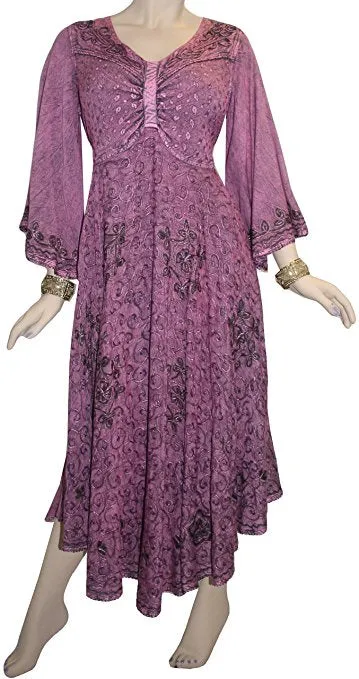 206 DR Sweet Empire Diamond Neck Butterfly Bell Sleeve Mid Calf Dress