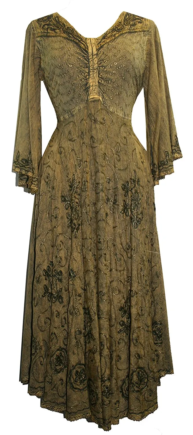 206 DR Sweet Empire Diamond Neck Butterfly Bell Sleeve Mid Calf Dress
