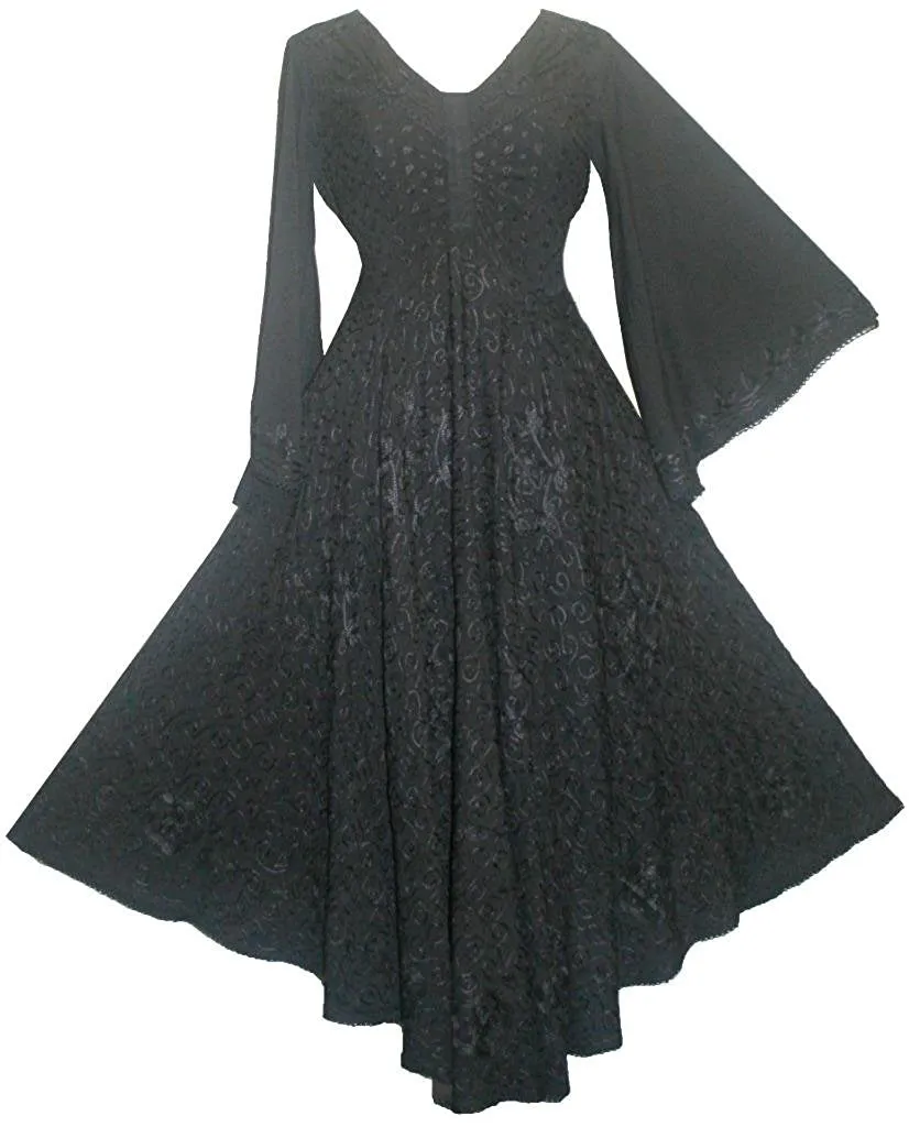 206 DR Sweet Empire Diamond Neck Butterfly Bell Sleeve Mid Calf Dress