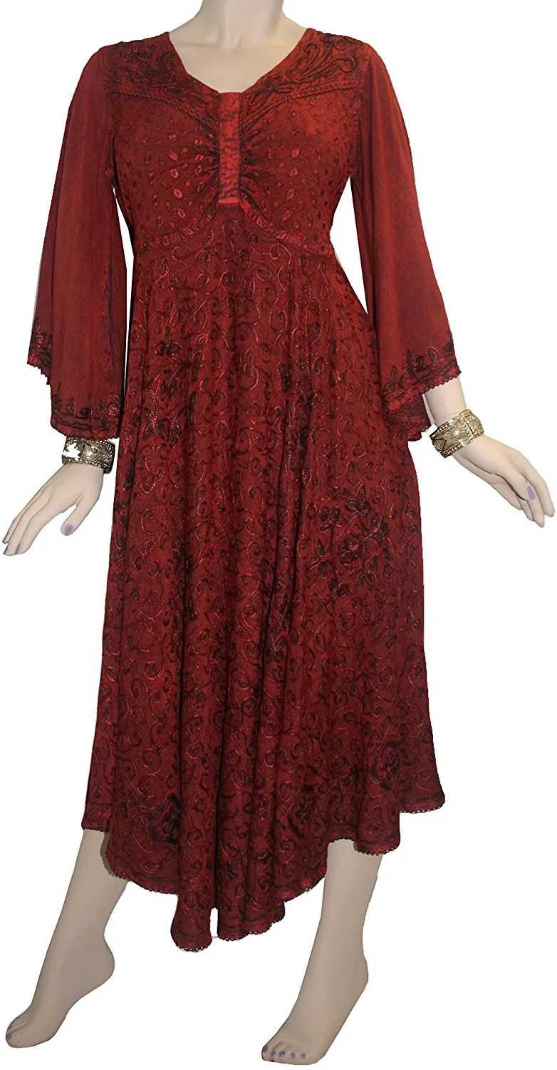 206 DR Sweet Empire Diamond Neck Butterfly Bell Sleeve Mid Calf Dress