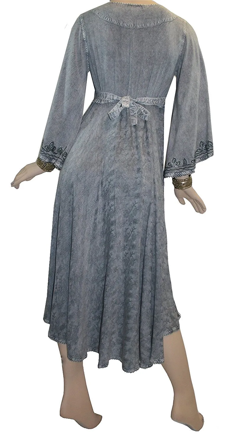 206 DR Sweet Empire Diamond Neck Butterfly Bell Sleeve Mid Calf Dress