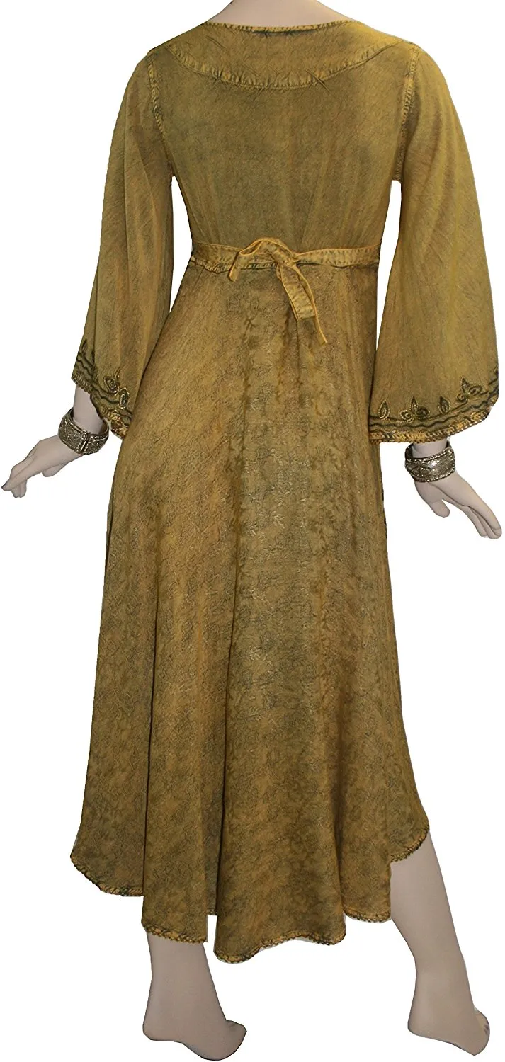 206 DR Sweet Empire Diamond Neck Butterfly Bell Sleeve Mid Calf Dress