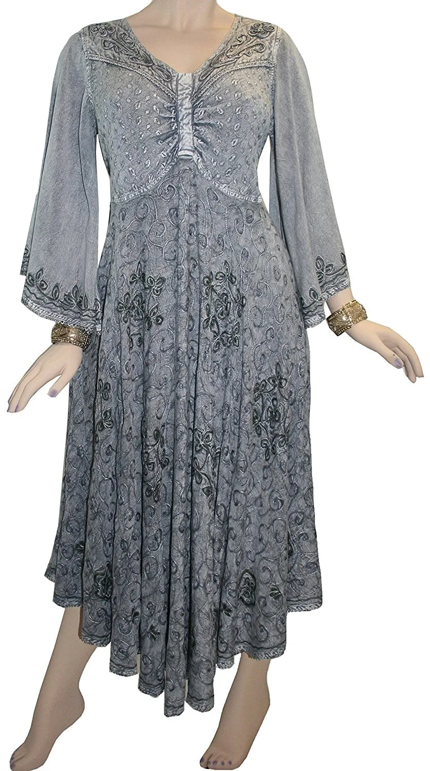 206 DR Sweet Empire Diamond Neck Butterfly Bell Sleeve Mid Calf Dress