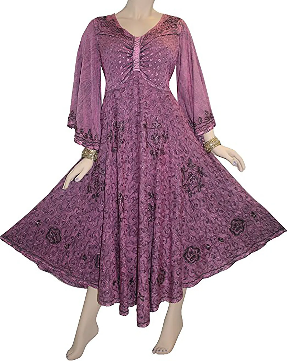 206 DR Sweet Empire Diamond Neck Butterfly Bell Sleeve Mid Calf Dress