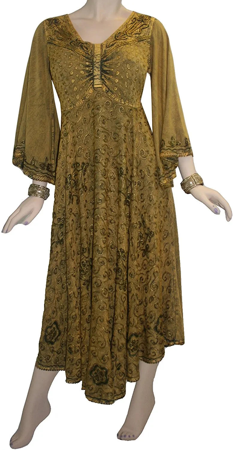 206 DR Sweet Empire Diamond Neck Butterfly Bell Sleeve Mid Calf Dress