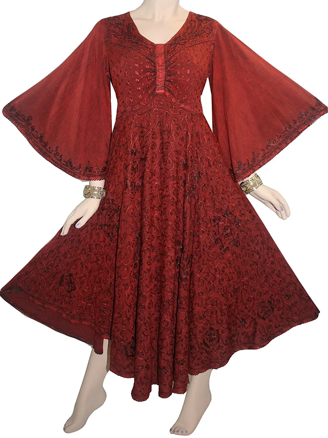 206 DR Sweet Empire Diamond Neck Butterfly Bell Sleeve Mid Calf Dress