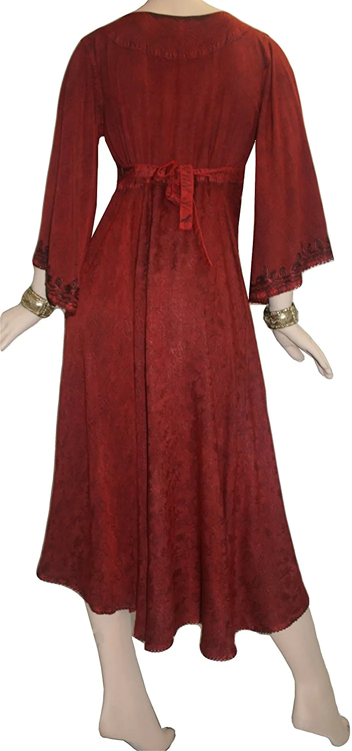 206 DR Sweet Empire Diamond Neck Butterfly Bell Sleeve Mid Calf Dress