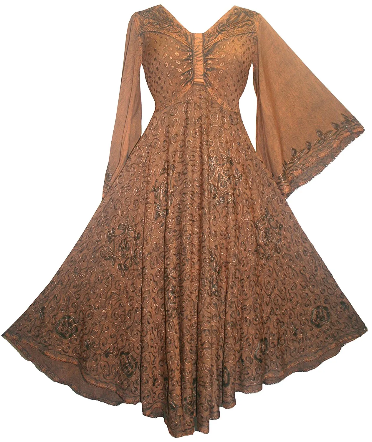 206 DR Sweet Empire Diamond Neck Butterfly Bell Sleeve Mid Calf Dress