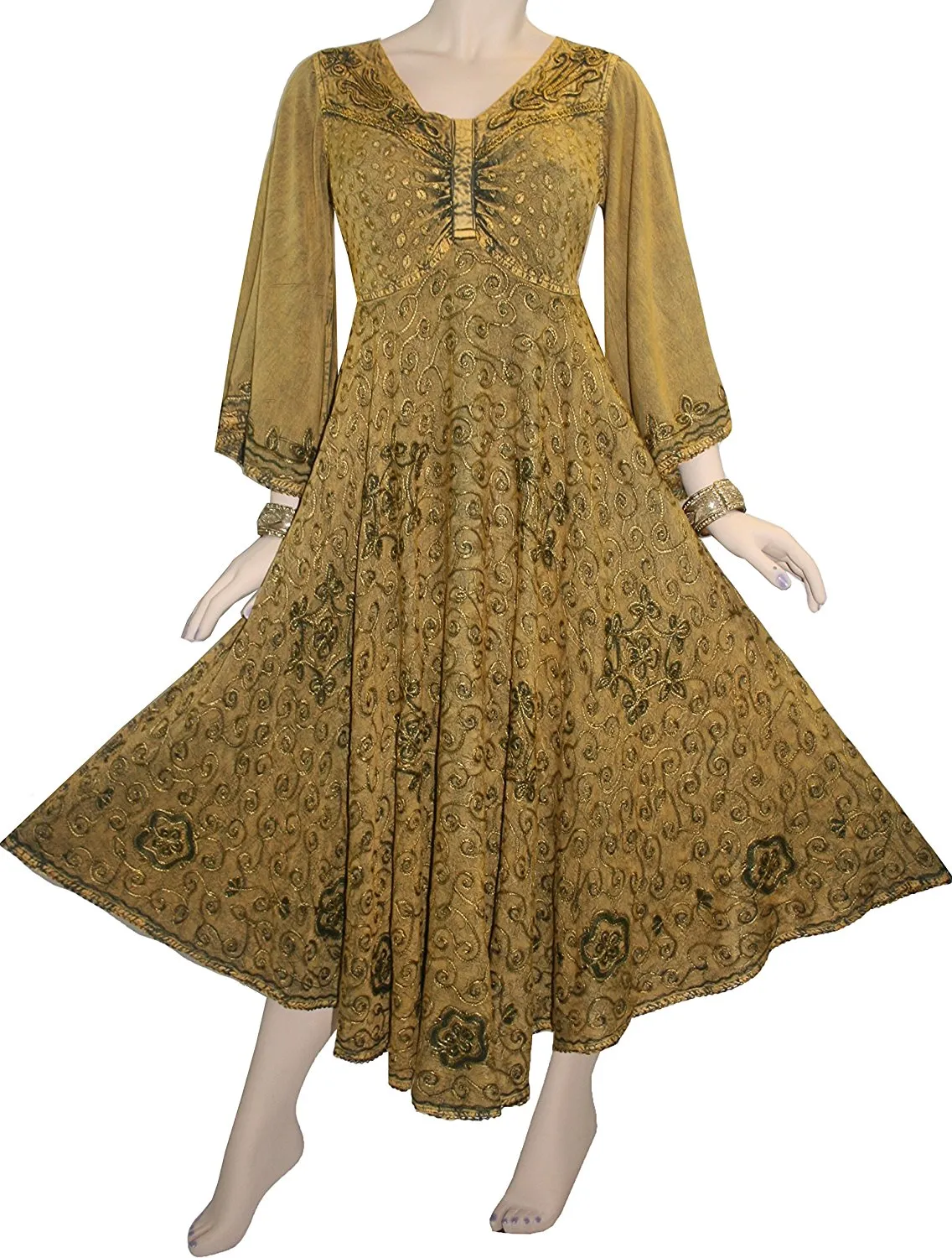 206 DR Sweet Empire Diamond Neck Butterfly Bell Sleeve Mid Calf Dress