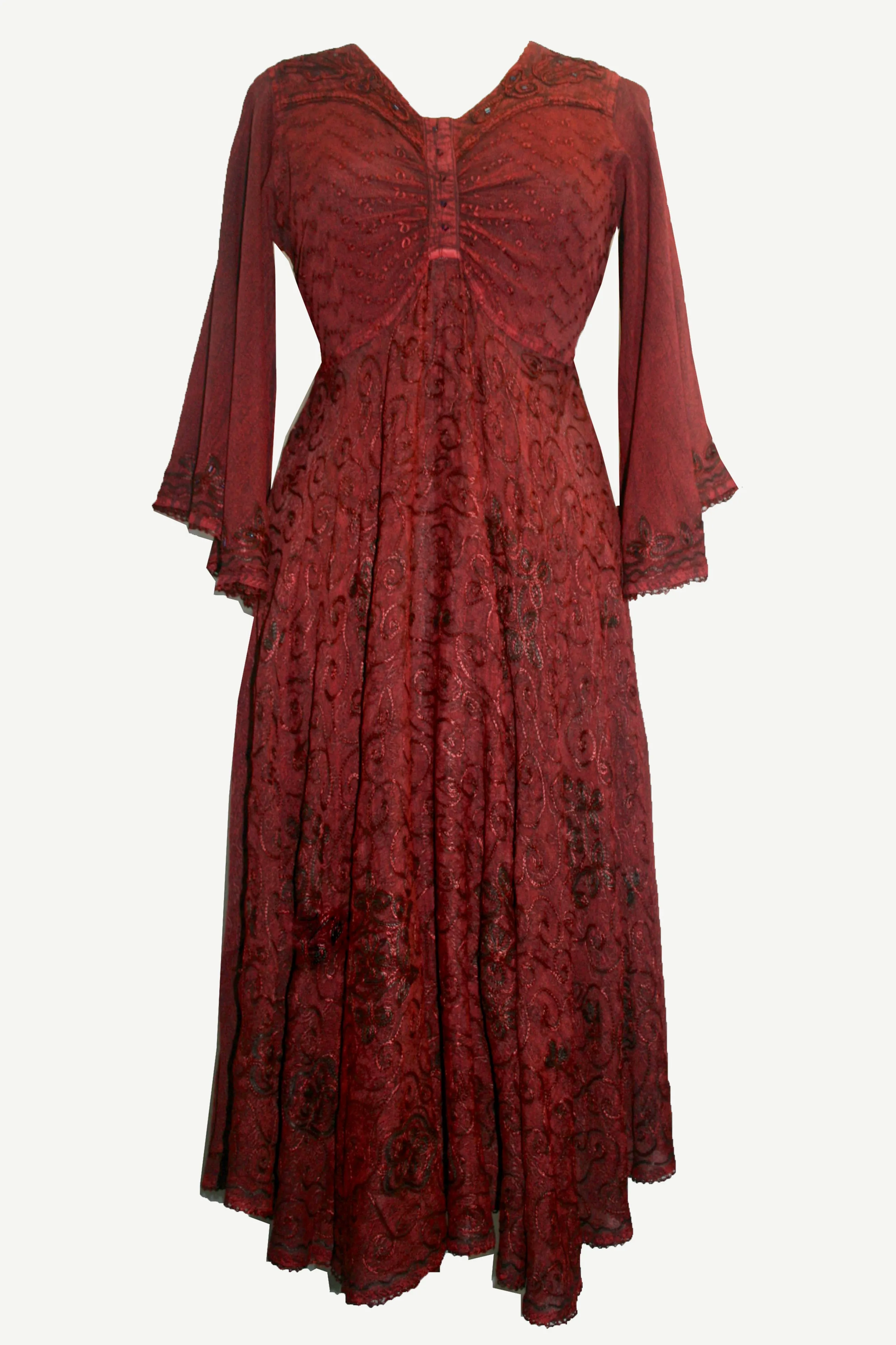 207 DR Sweet Empire Butterfly Embroidered Bell Sleeve Mid Calf Dress