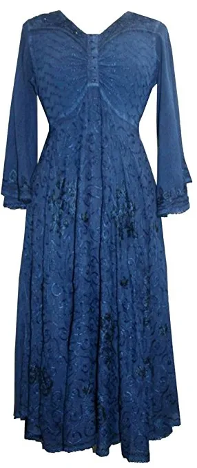 207 DR Sweet Empire Butterfly Embroidered Bell Sleeve Mid Calf Dress
