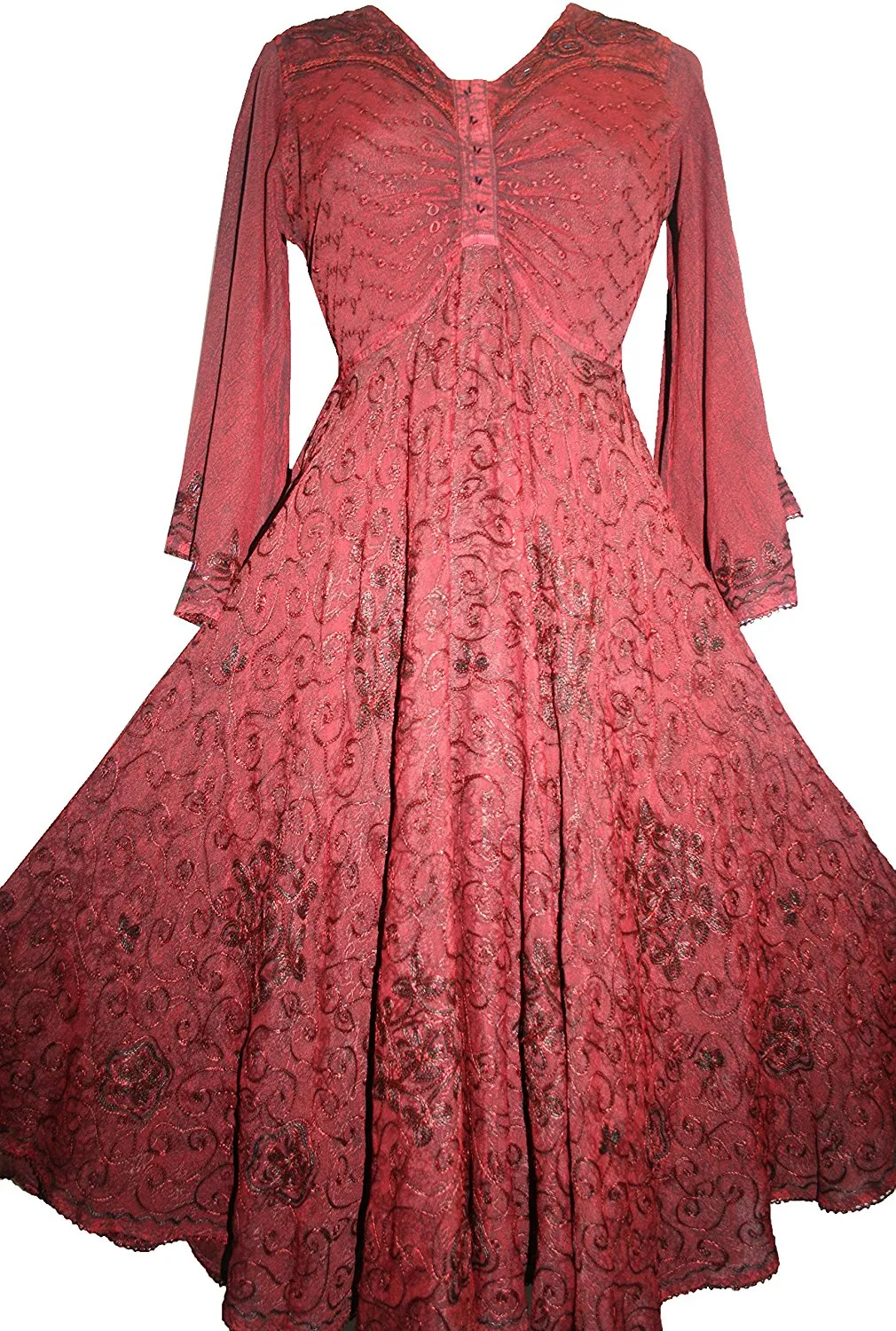 207 DR Sweet Empire Butterfly Embroidered Bell Sleeve Mid Calf Dress