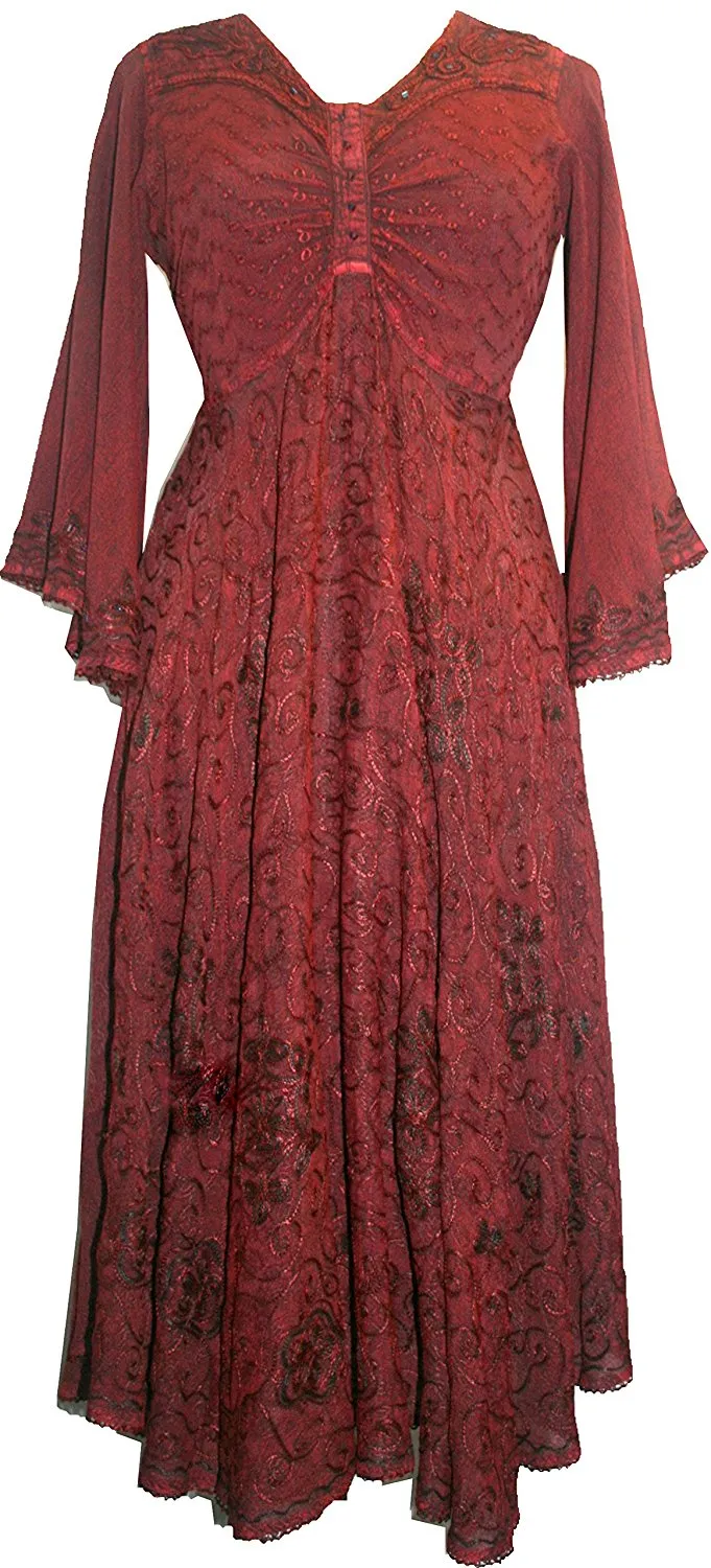 207 DR Sweet Empire Butterfly Embroidered Bell Sleeve Mid Calf Dress
