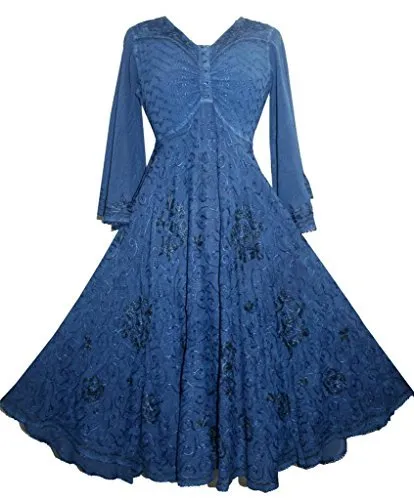 207 DR Sweet Empire Butterfly Embroidered Bell Sleeve Mid Calf Dress
