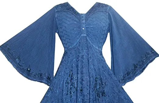 207 DR Sweet Empire Butterfly Embroidered Bell Sleeve Mid Calf Dress