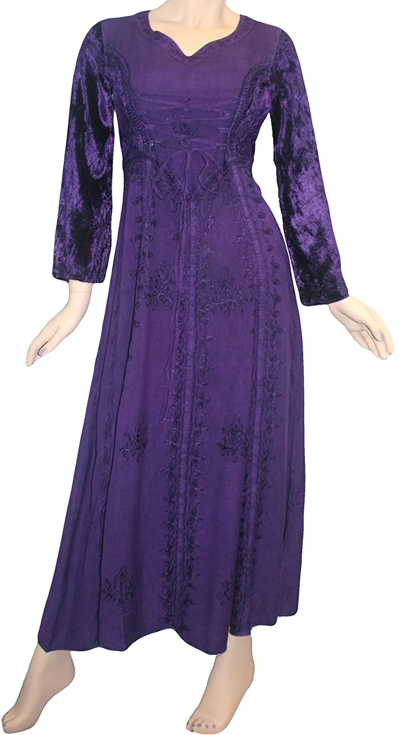 210 DR Diamond Neck Gothic Velvet Corset Embroidered Dress Gown