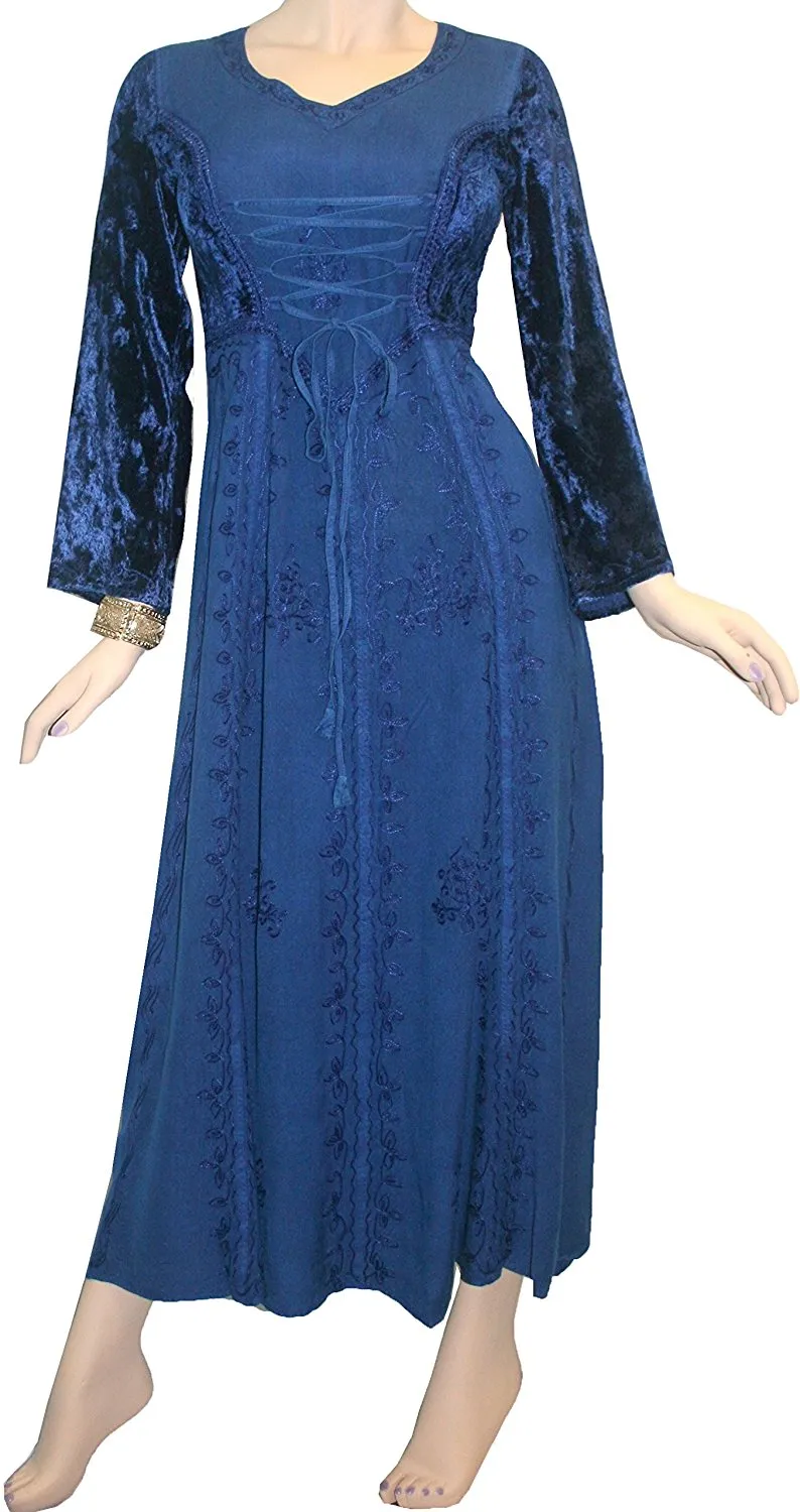 210 DR Diamond Neck Gothic Velvet Corset Embroidered Dress Gown