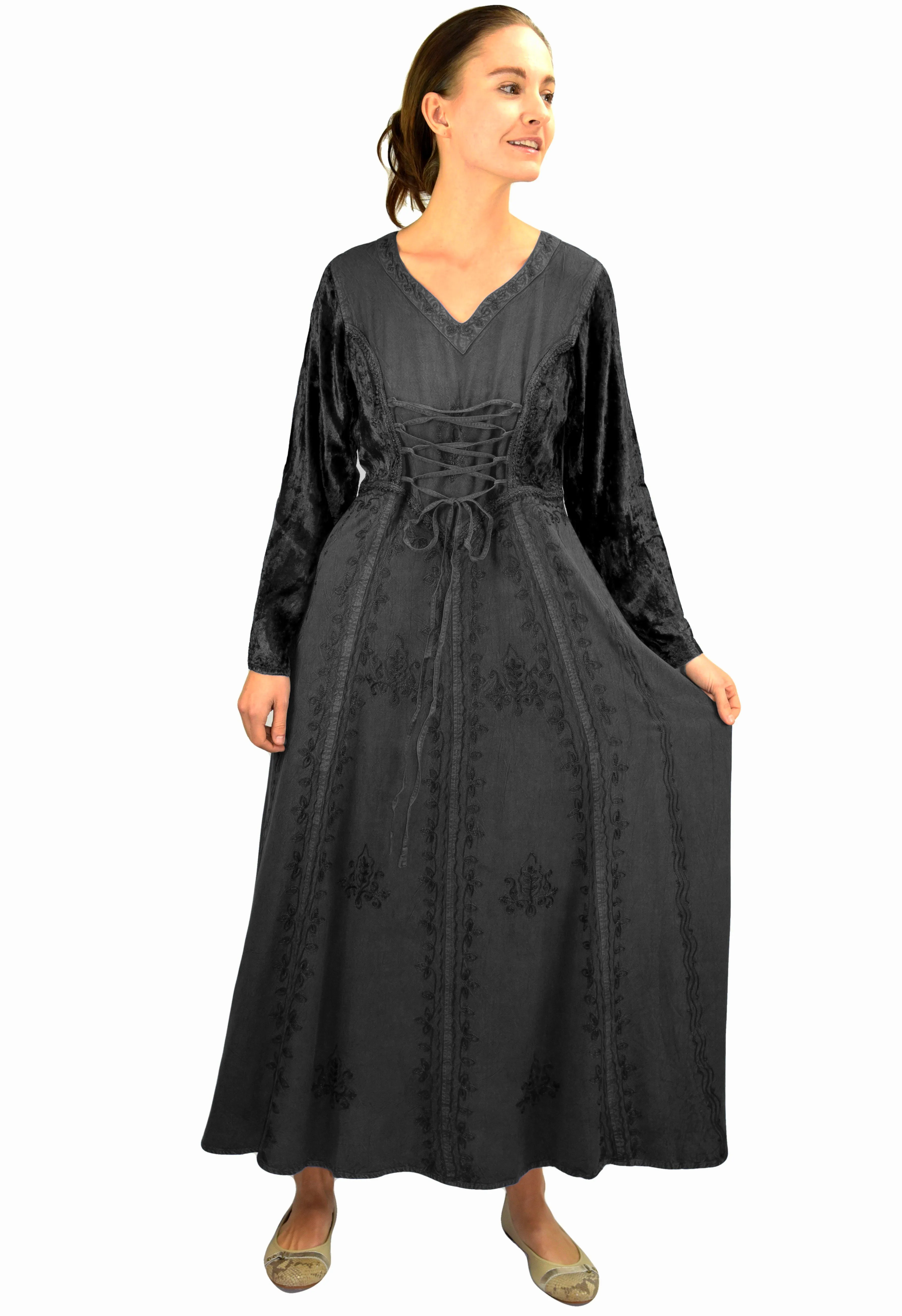 210 DR Diamond Neck Gothic Velvet Corset Embroidered Dress Gown