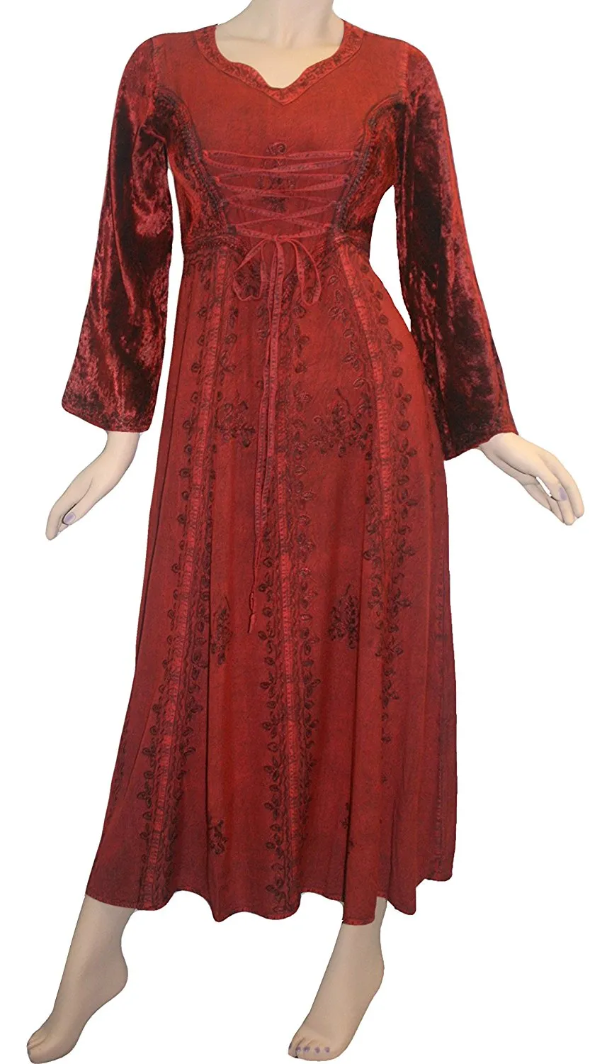 210 DR Diamond Neck Gothic Velvet Corset Embroidered Dress Gown