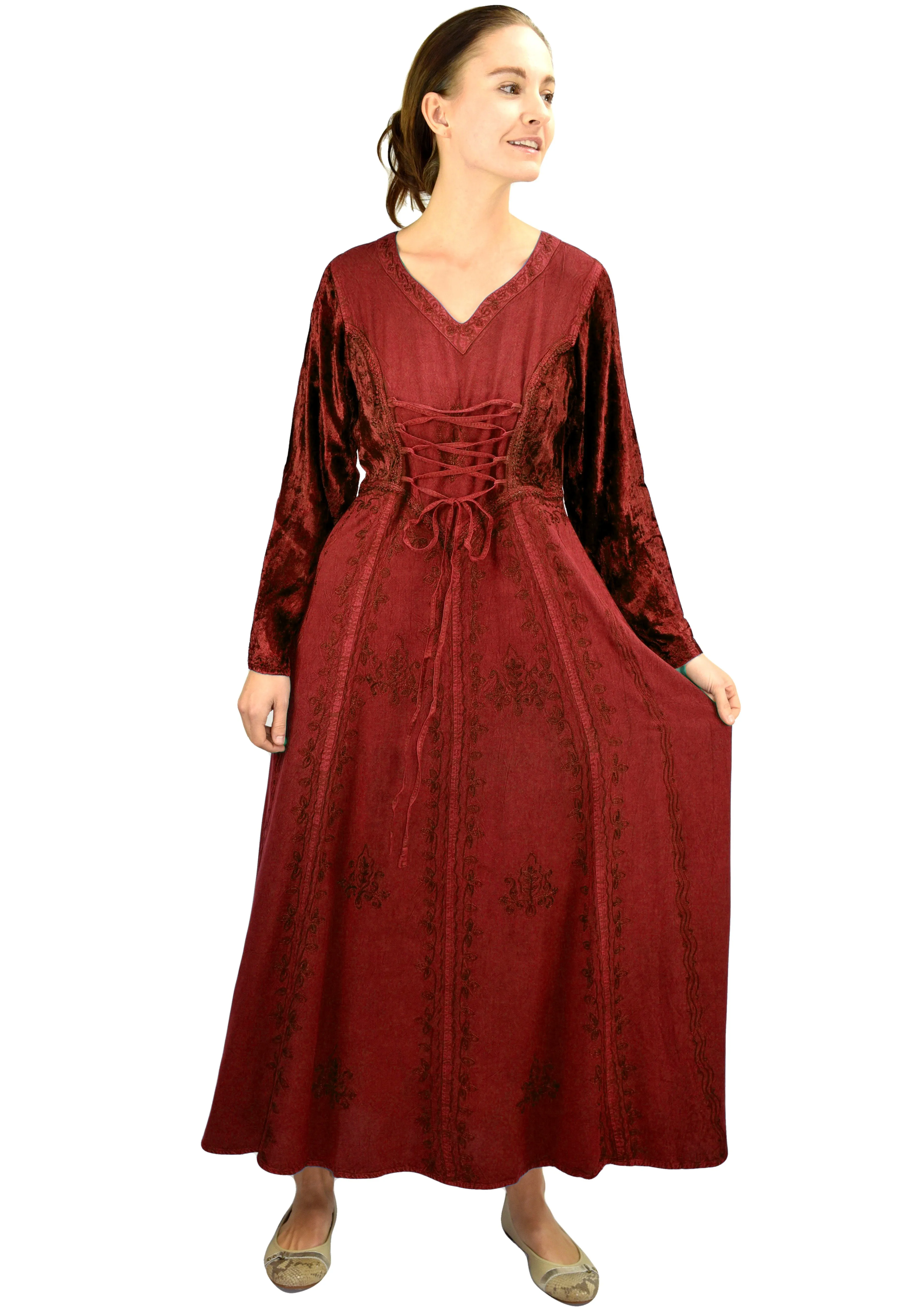 210 DR Diamond Neck Gothic Velvet Corset Embroidered Dress Gown