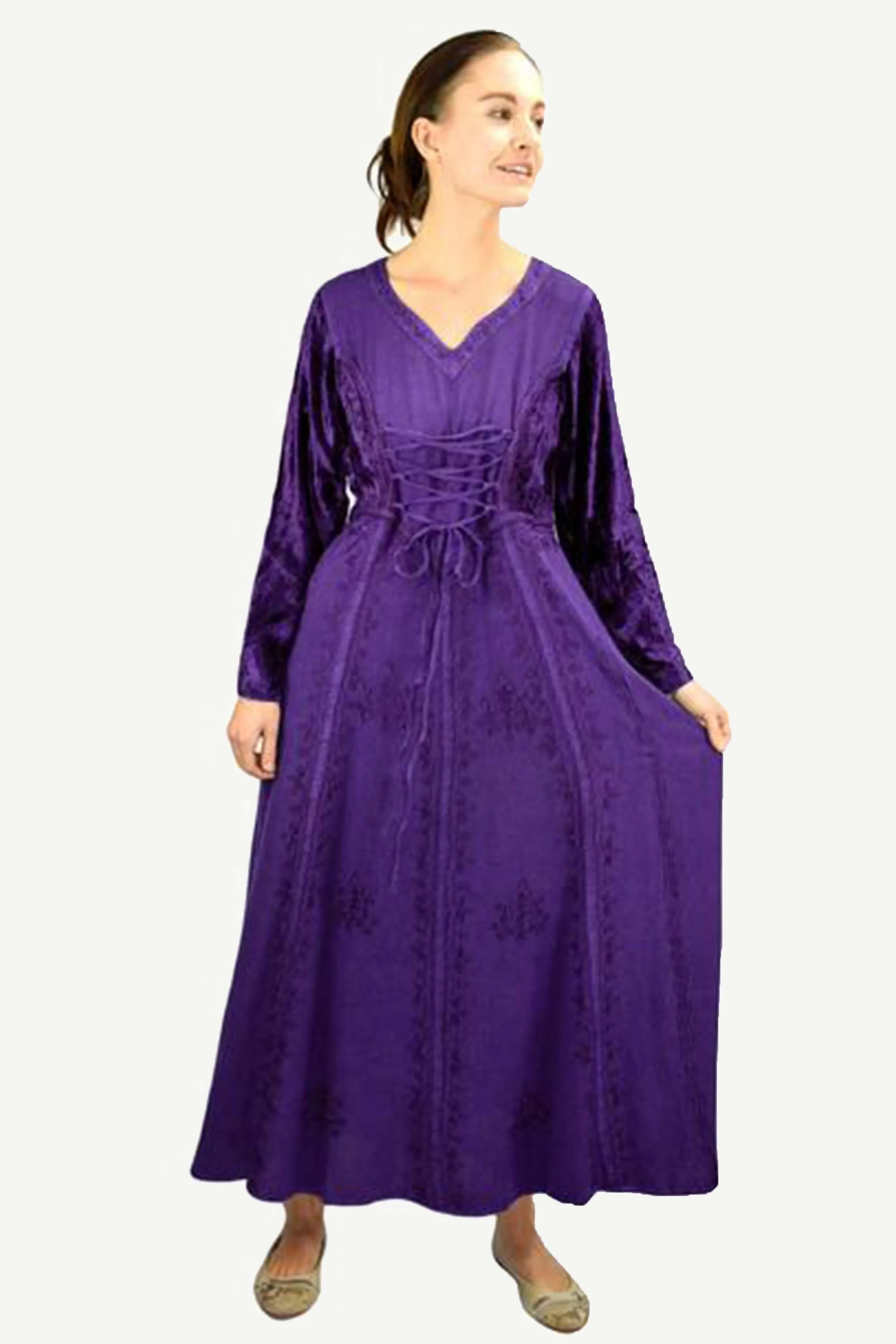210 DR Diamond Neck Gothic Velvet Corset Embroidered Dress Gown
