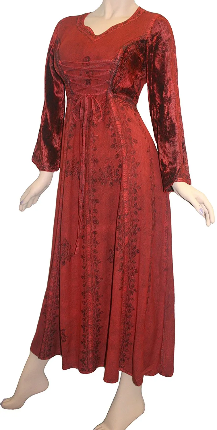 210 DR Diamond Neck Gothic Velvet Corset Embroidered Dress Gown