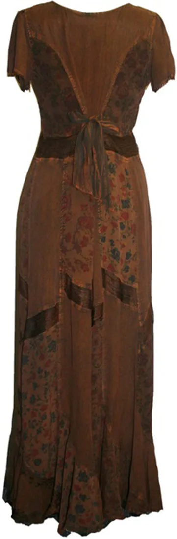 592 DR Scalloped Hem Printed Crape Mega Sleeve Long Dress
