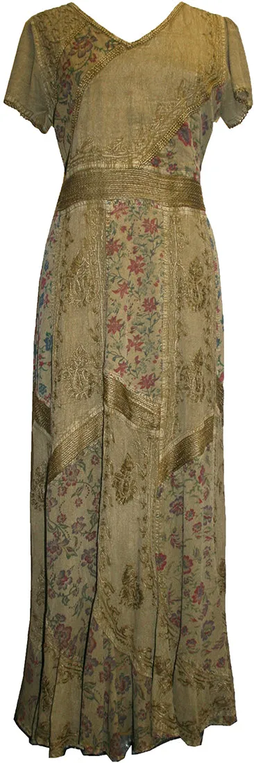 592 DR Scalloped Hem Printed Crape Mega Sleeve Long Dress