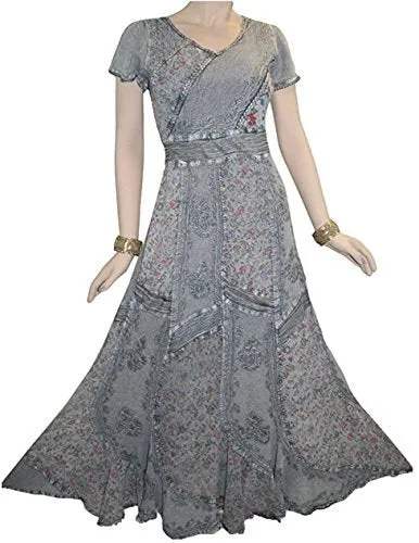 592 DR Scalloped Hem Printed Crape Mega Sleeve Long Dress