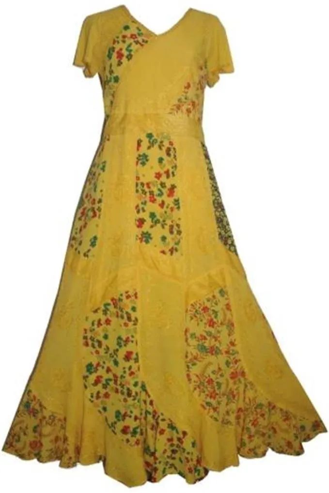 592 DR Scalloped Hem Printed Crape Mega Sleeve Long Dress