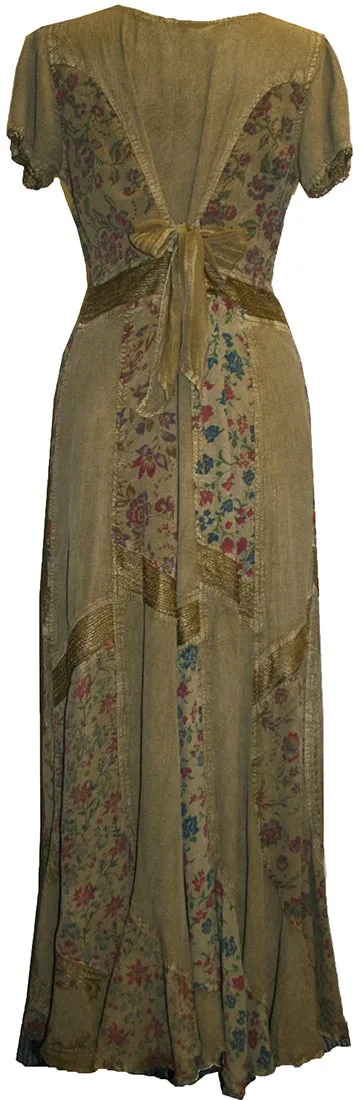592 DR Scalloped Hem Printed Crape Mega Sleeve Long Dress