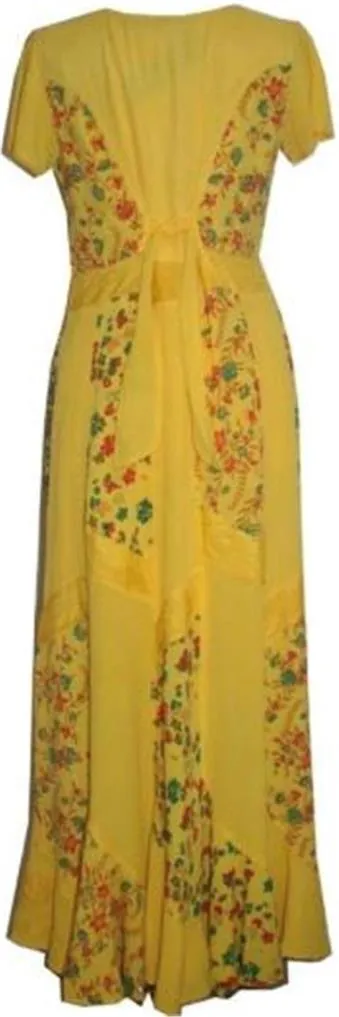 592 DR Scalloped Hem Printed Crape Mega Sleeve Long Dress