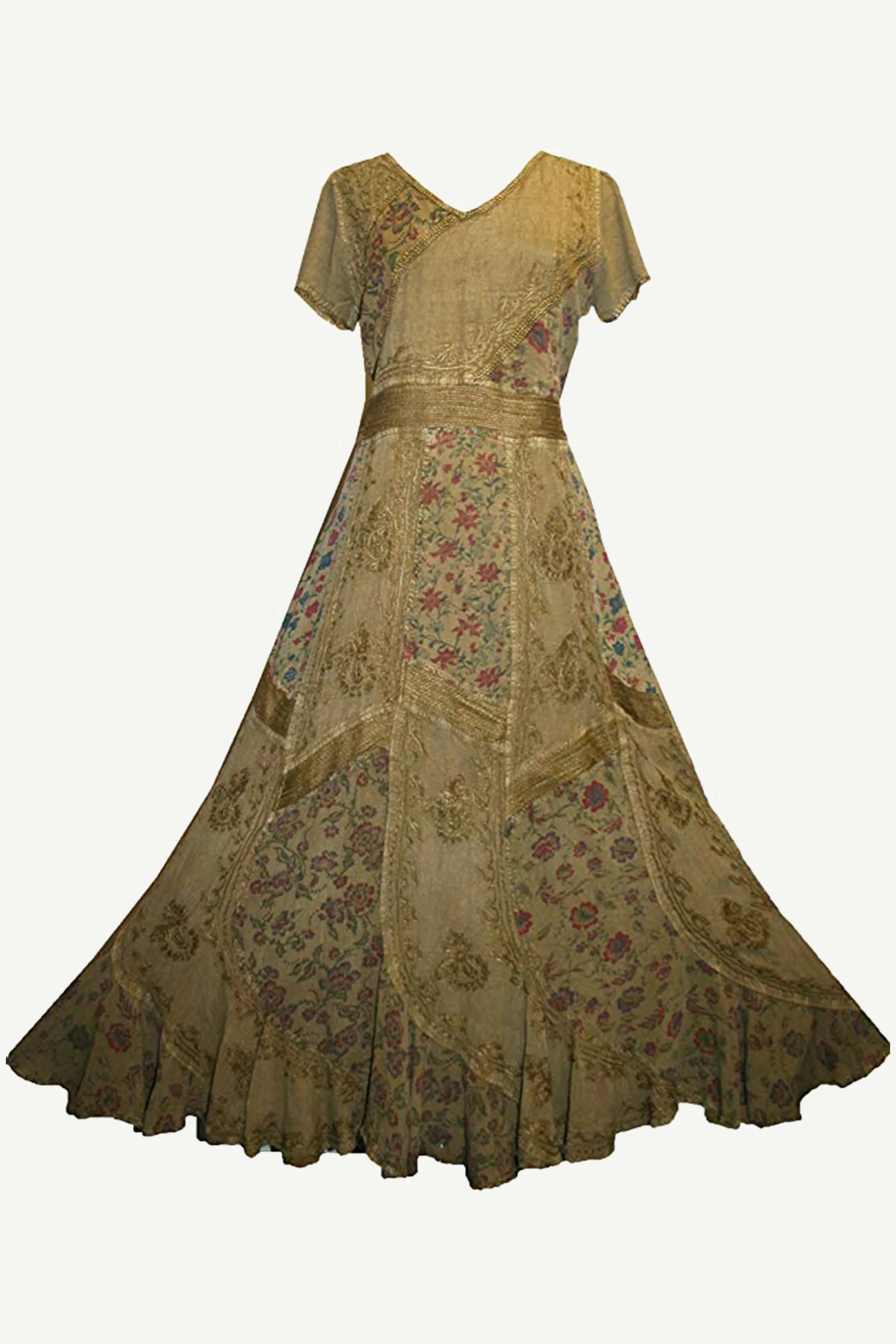 592 DR Scalloped Hem Printed Crape Mega Sleeve Long Dress