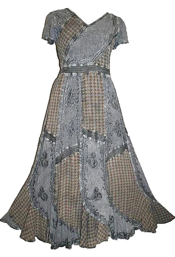 592 DR Scalloped Hem Printed Crape Mega Sleeve Long Dress