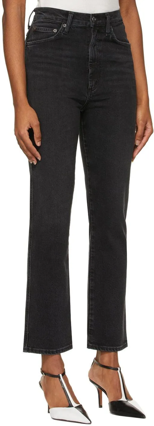 AGOLDE Black Pinch Waist High-Rise Kick Jeans