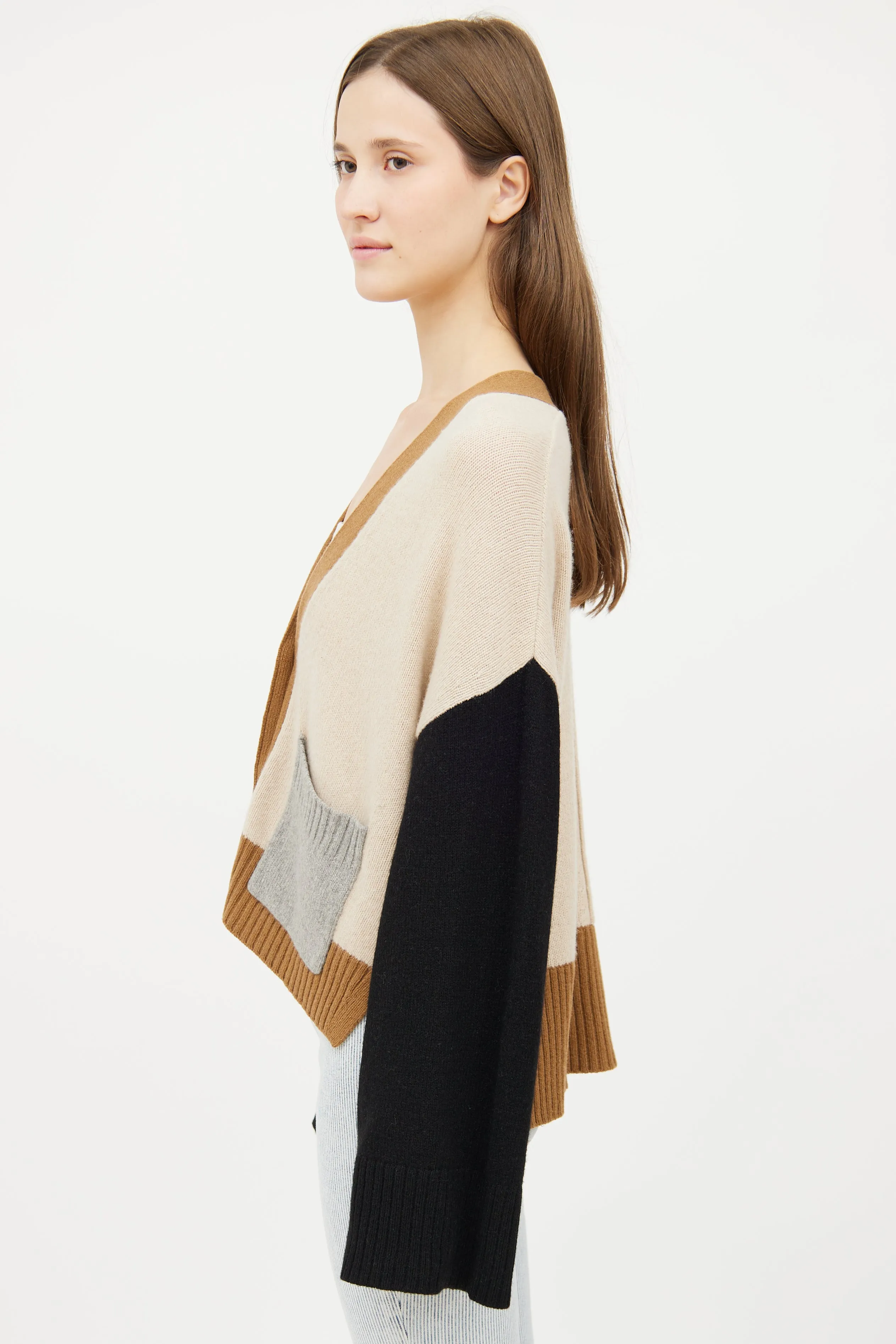 Beige & Black Cashmere Cardigan
