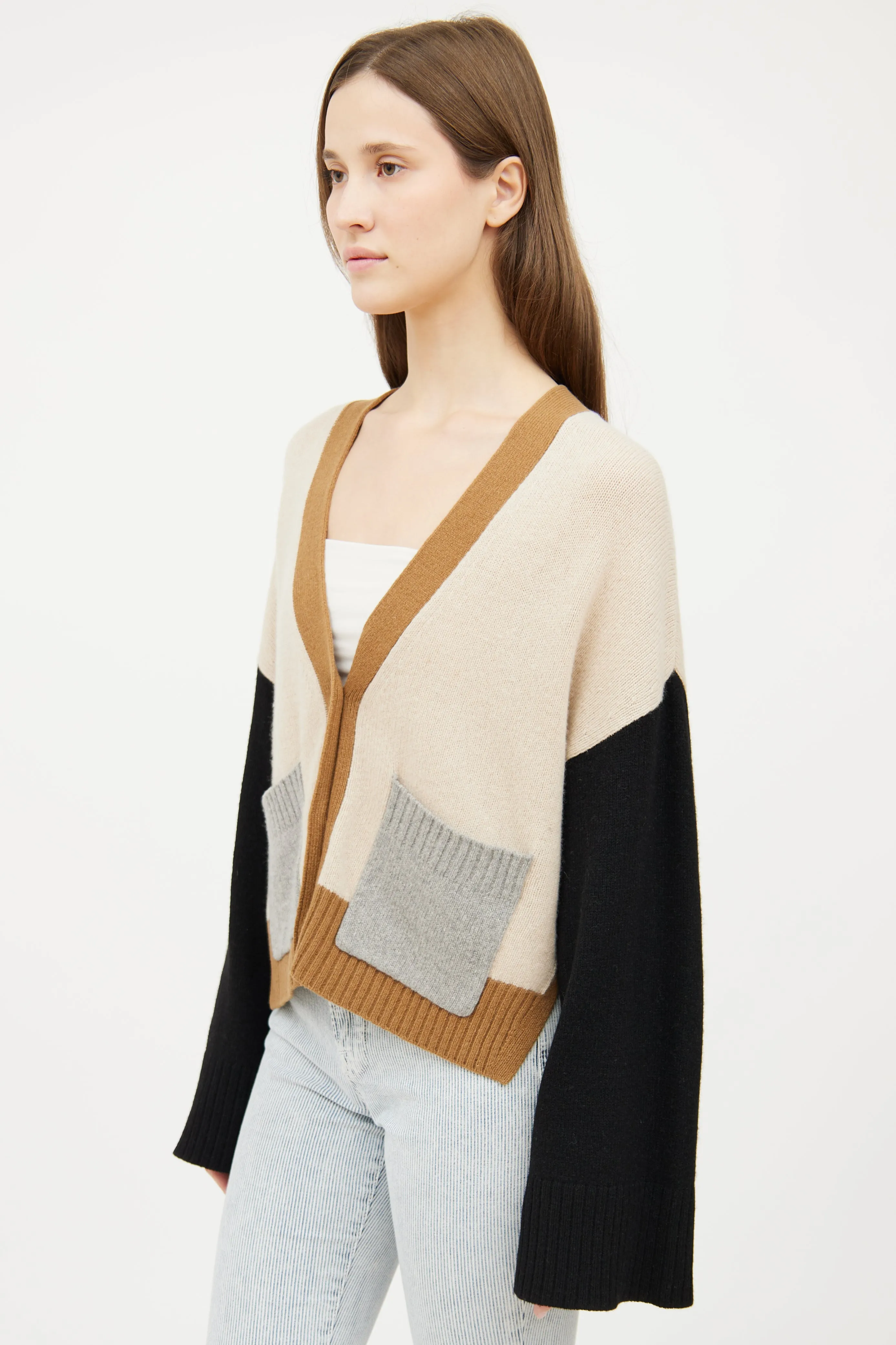 Beige & Black Cashmere Cardigan