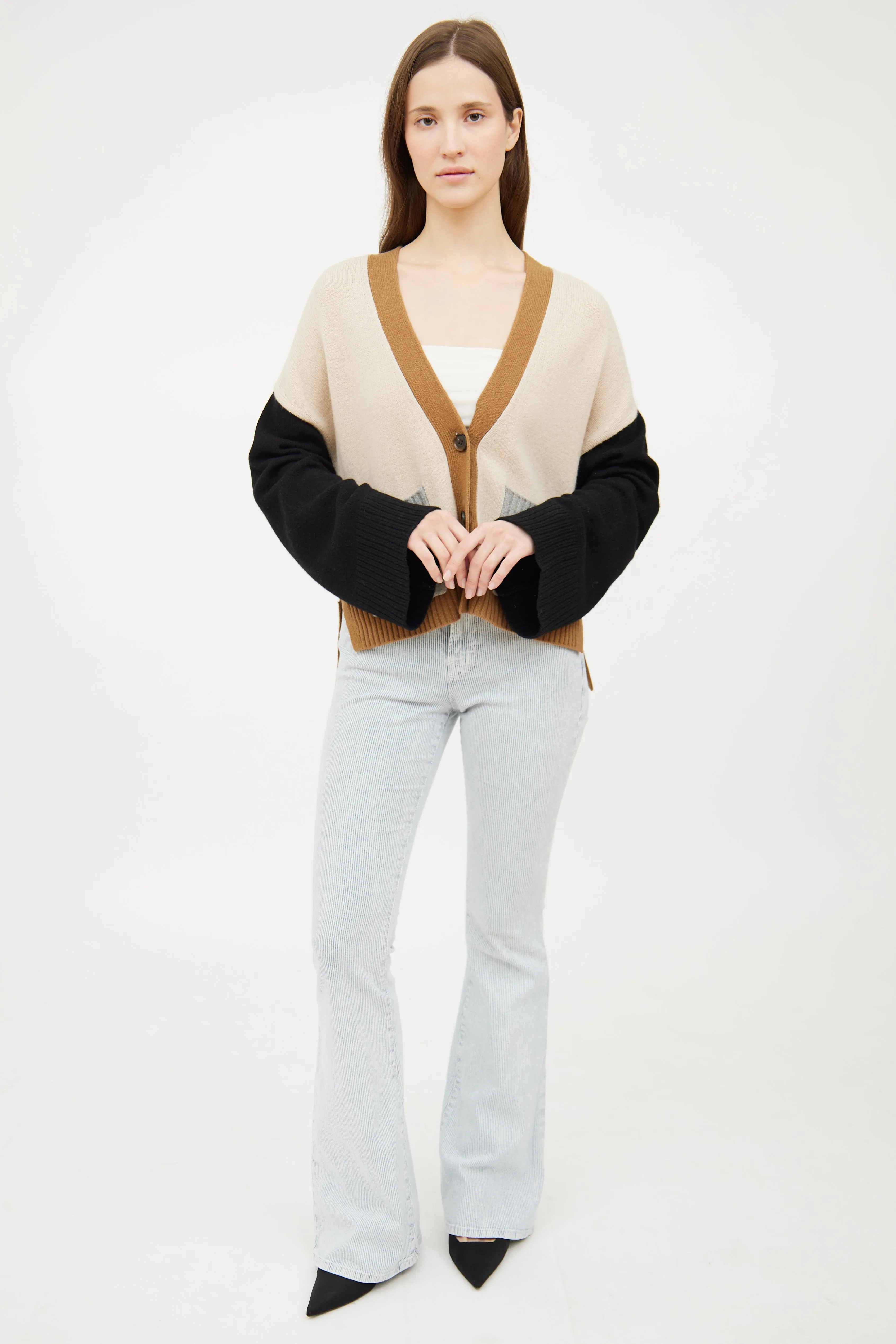 Beige & Black Cashmere Cardigan