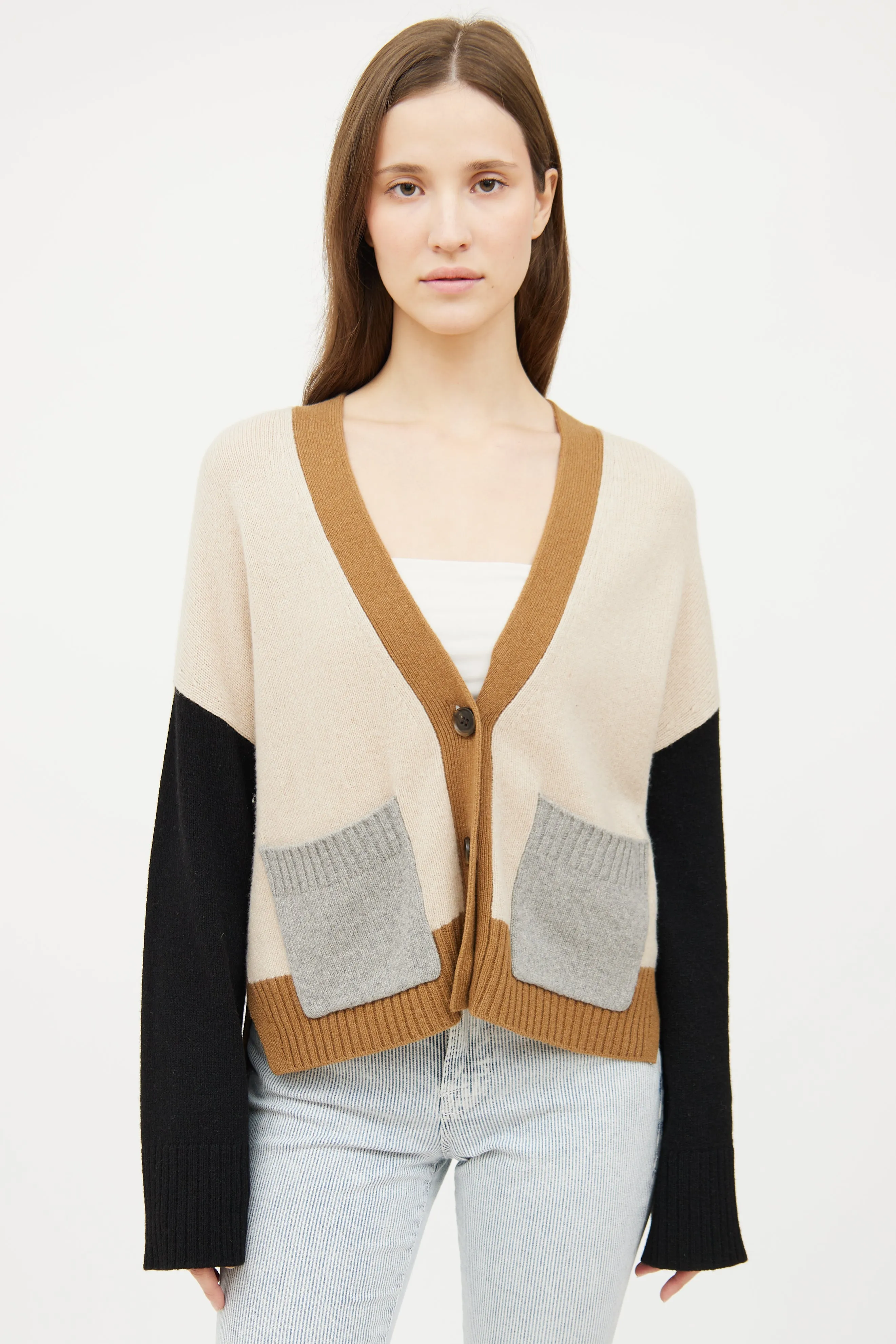Beige & Black Cashmere Cardigan