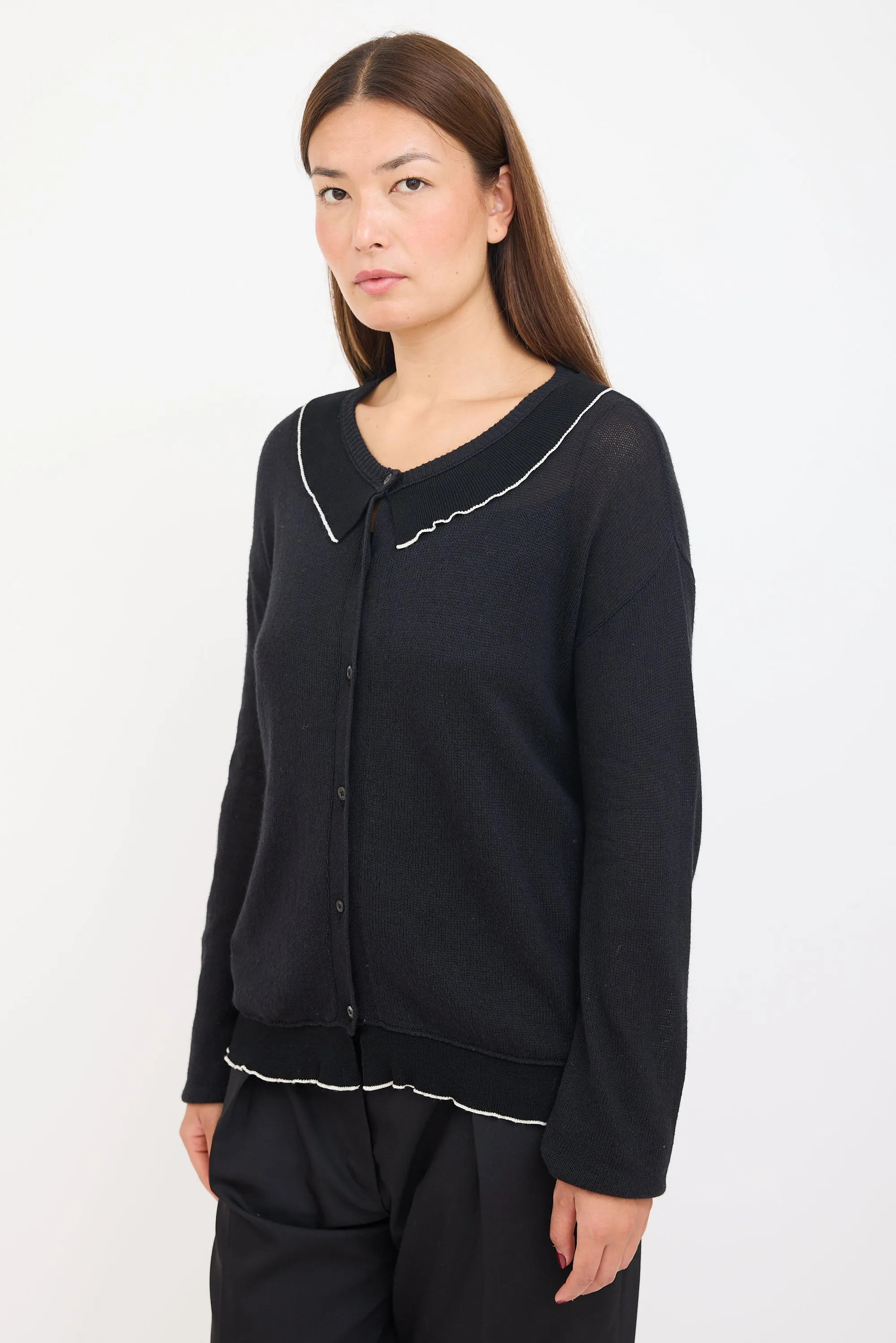 Black & White Knit Ruffled Cardigan