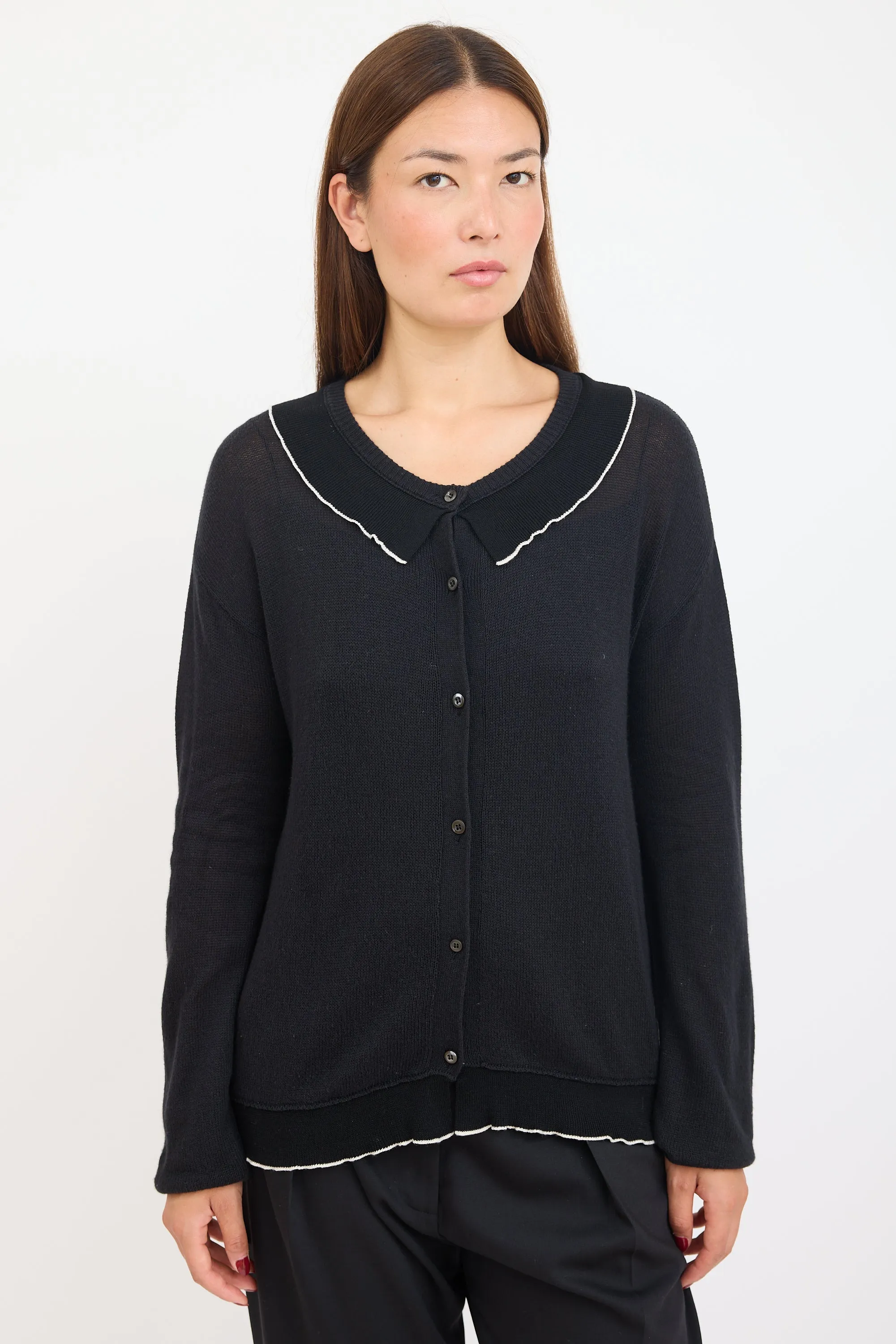 Black & White Knit Ruffled Cardigan